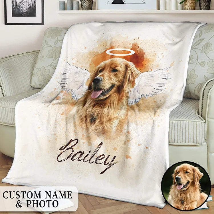 Personalized Angel Pet With Wings Memorial Photo Blanket