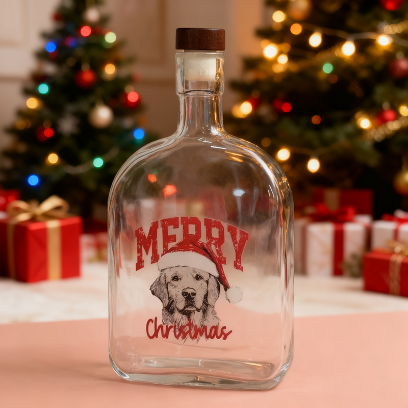 Custom Pet Portrait Merry Christmas Blessing Whiskey Bottle | Black Friday Sale