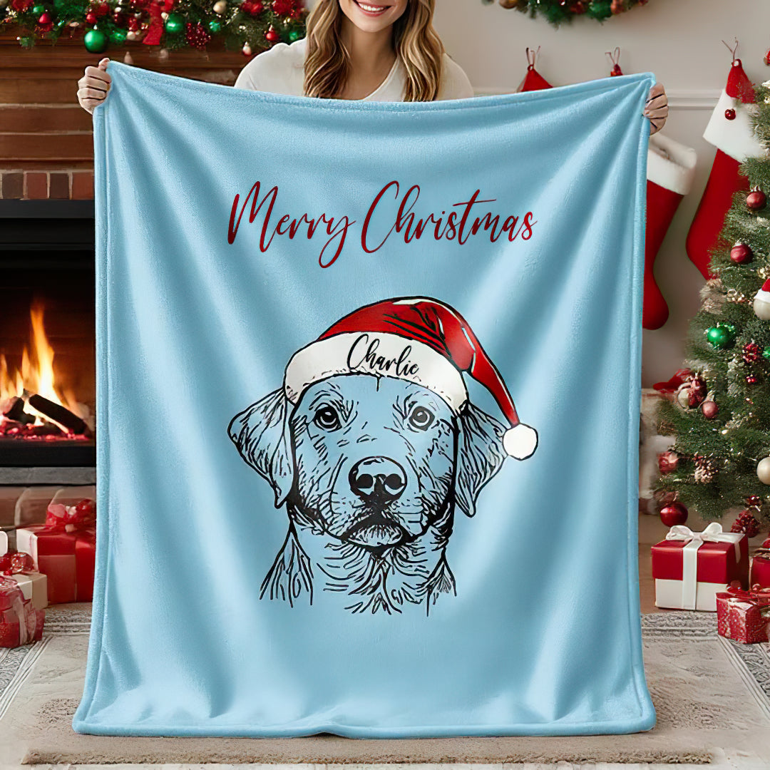 Custom Pet Portrait Christmas Blanket Dog Cat Photo Blanket