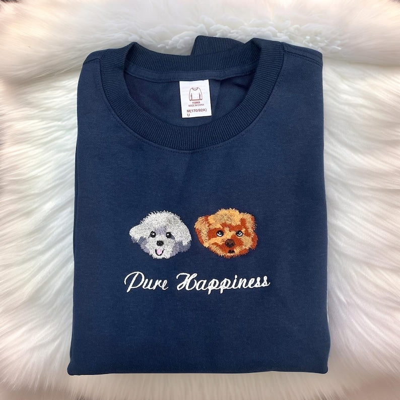 Custom Premium Handcrafted EMBROIDERED Pet Sweatshirt Using Pet Photo + Name