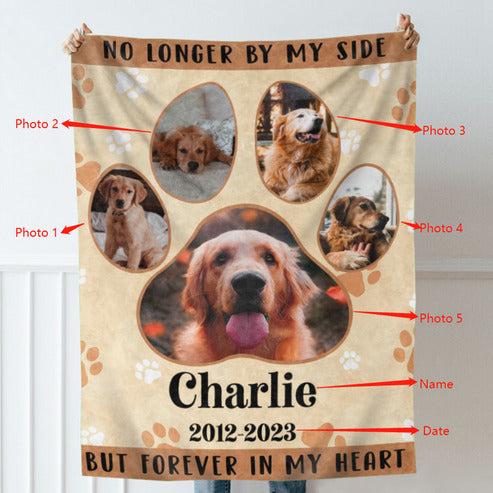 Customized "No Longer With Me" Photo Footprint Pet Blanket Best Gift For Pet Lovers