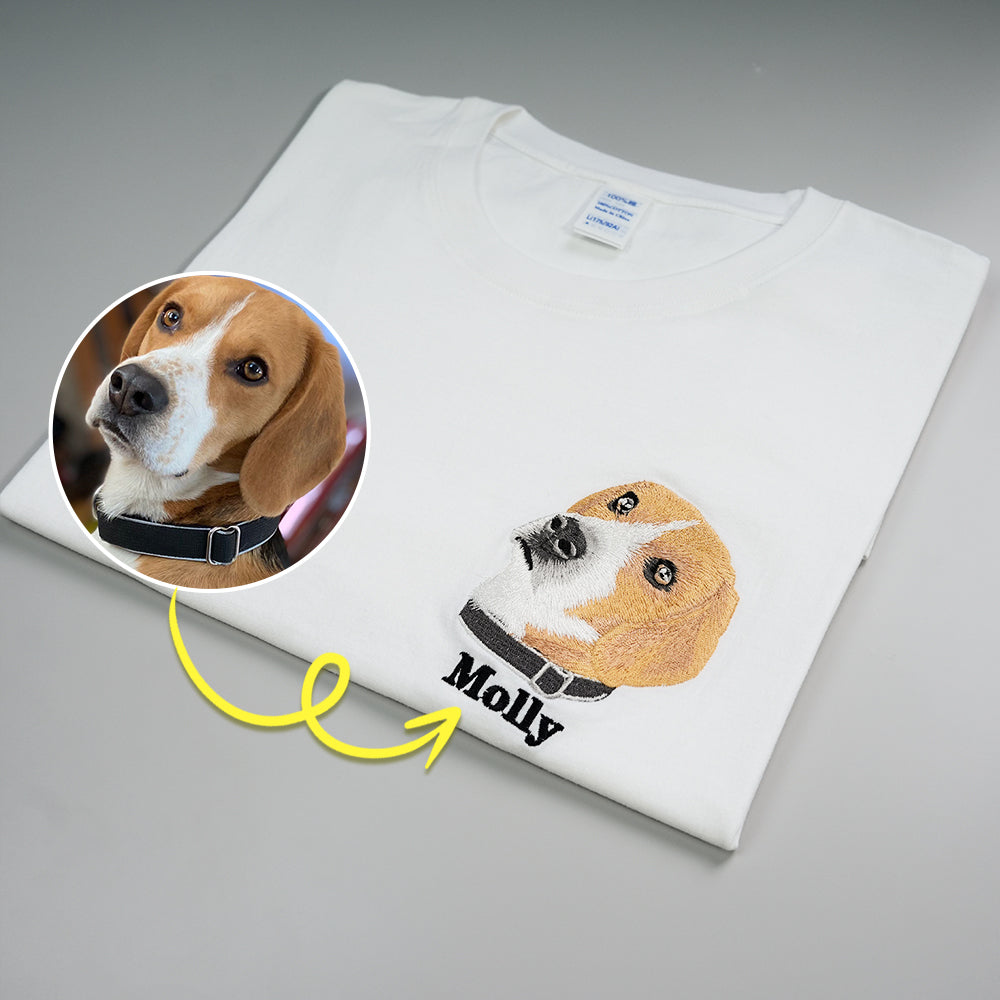 Custom Premium Handcrafted Pet Photo Embroidery T-shirt Sweatshirt Hoodie