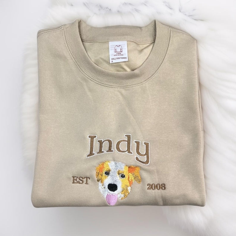 Custom Premium Handcrafted EMBROIDERED Pet Sweatshirt Using Pet Photo + Name
