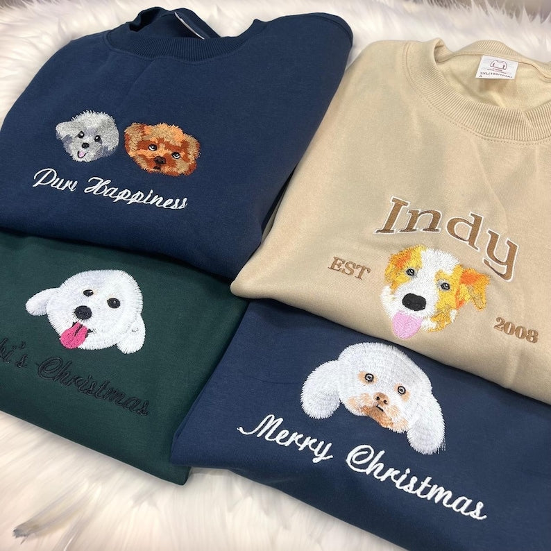 Custom Premium Handcrafted EMBROIDERED Pet Sweatshirt Using Pet Photo + Name