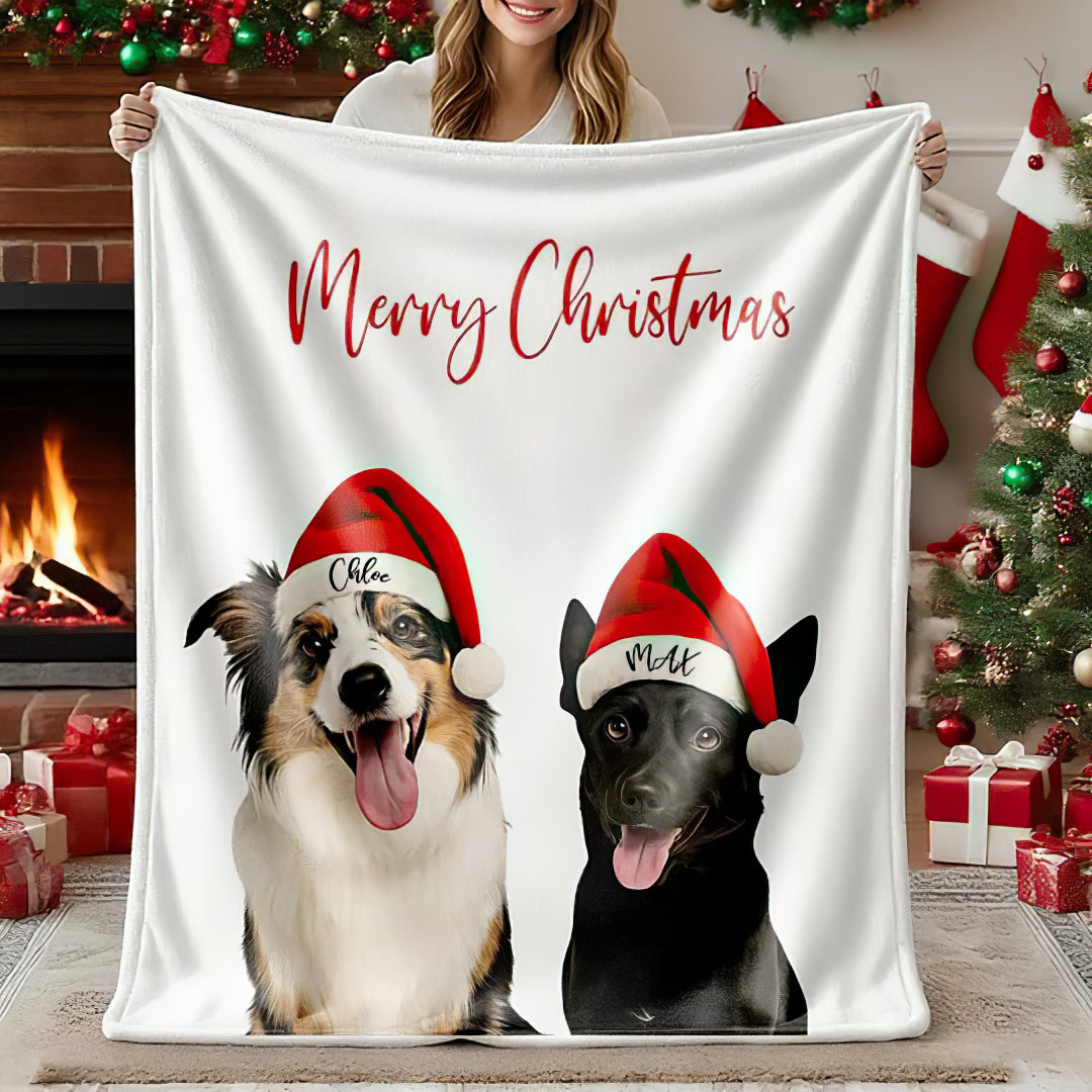 Custom Pet Portrait Christmas Blanket Pet Photo Blanket
