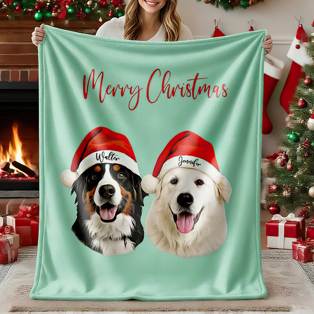 Custom Pet Portrait Christmas Blanket Pet Photo Blanket