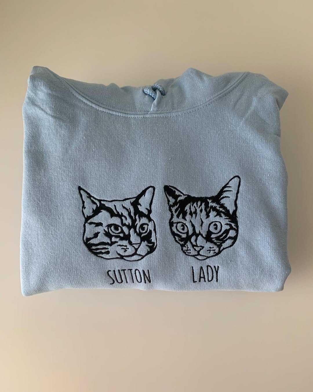 Custom Embroidered Cat Face Sweatshirt from Your Photo with Cat Names on Sleeve
