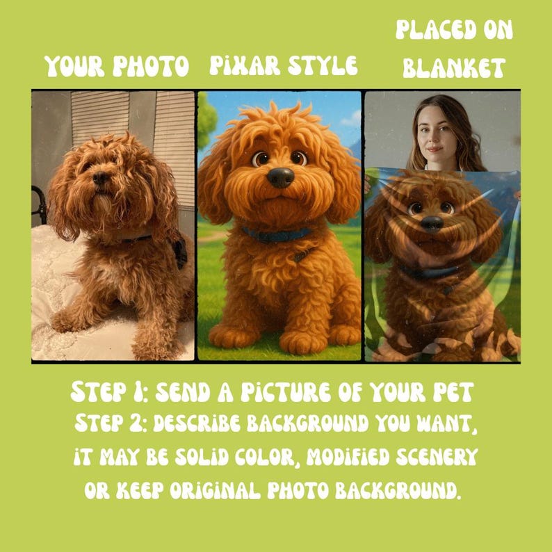 Personalized Pixar Style Pet Portrait Memorial Blanket