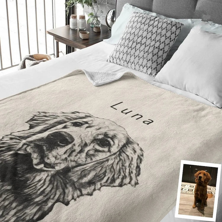 Custom Pet Pen Art Portrait Blanket Personalized Dog Photo Throw Blanket