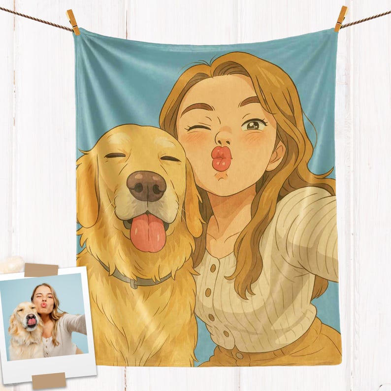 Personalized Cartoon Family and Pet Portraits Blanket