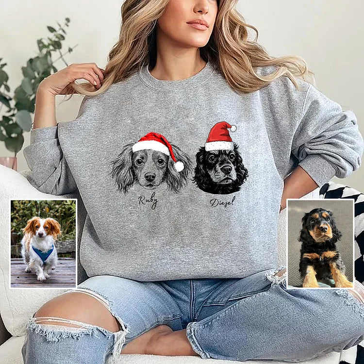 Custom Dog/Cat Santa Hat Graphic Christmas Crewneck Sweatshirt Hoodie