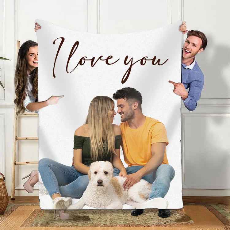Personalized Photo Blanket with Text Custom Pet Photo Blanket For Family Couple
