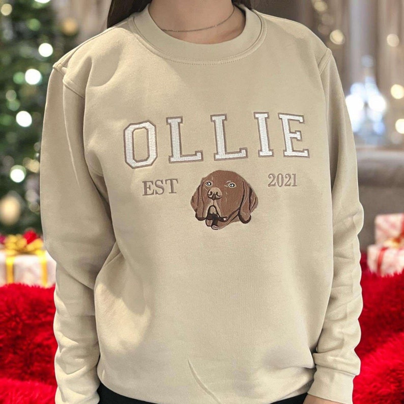 Custom Dog Hoodie Embroidered Dog Name, Varsity Personalized Pet Face Sweatshirt from Your Photo