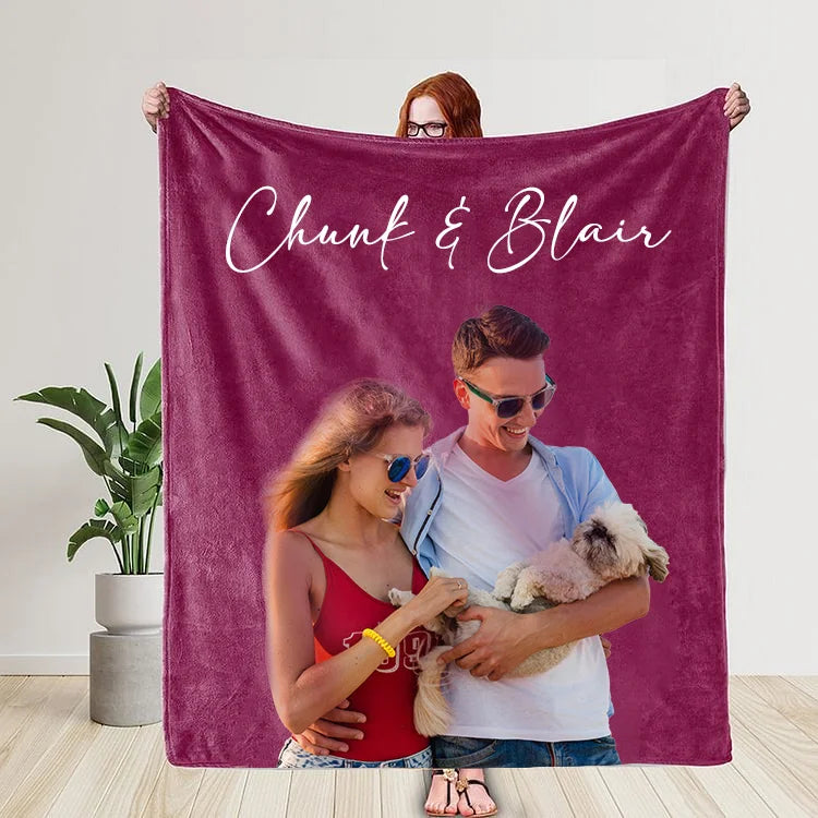 Personalized Photo Blanket with Text Custom Pet Photo Blanket For Family Couple
