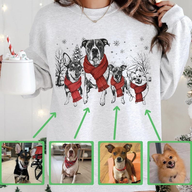 Custom Multi Pet Christmas Sweatshirt with Photo & Name Printed