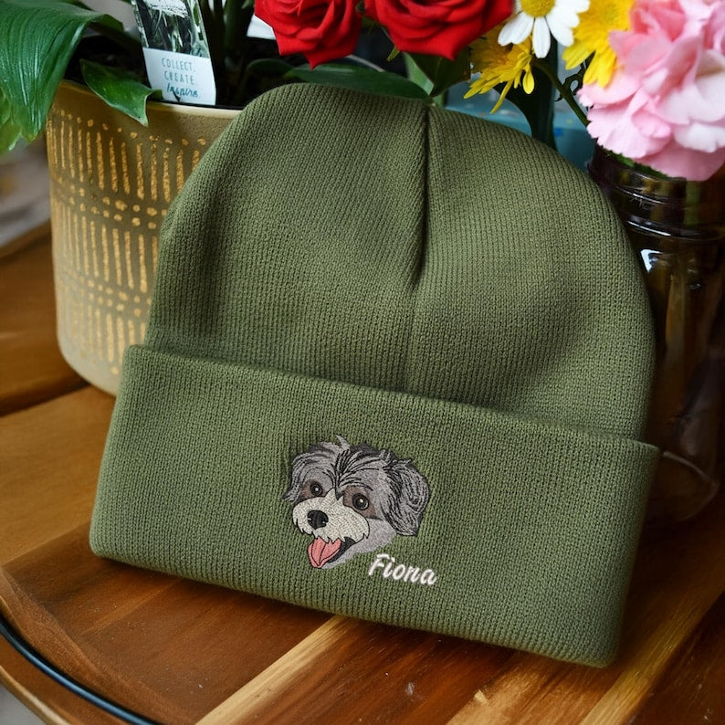 Custom Pet Photo Embroidered Beanie, Dog Photo Beanie Gifts for Dog Mom, Personalized Christmas Gifts for Pet Lovers, Dog Lover Gift