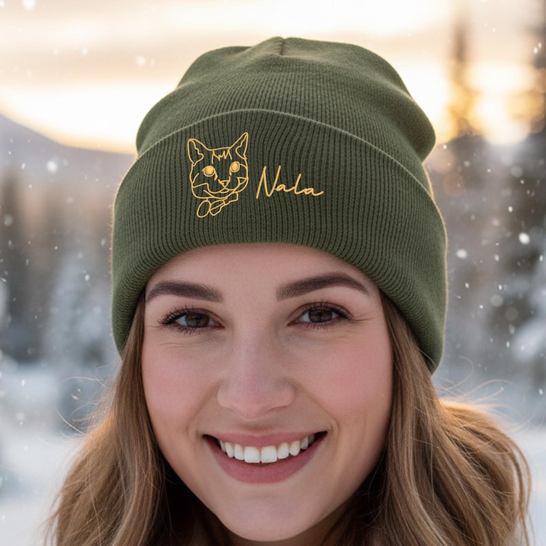 Custom Embroidered Cat Beanie from Photo, Pet Portrait Beanie Gifts for Cat Mom, Personalized Christmas Gifts for Pet Lovers, Cat Lover Gift