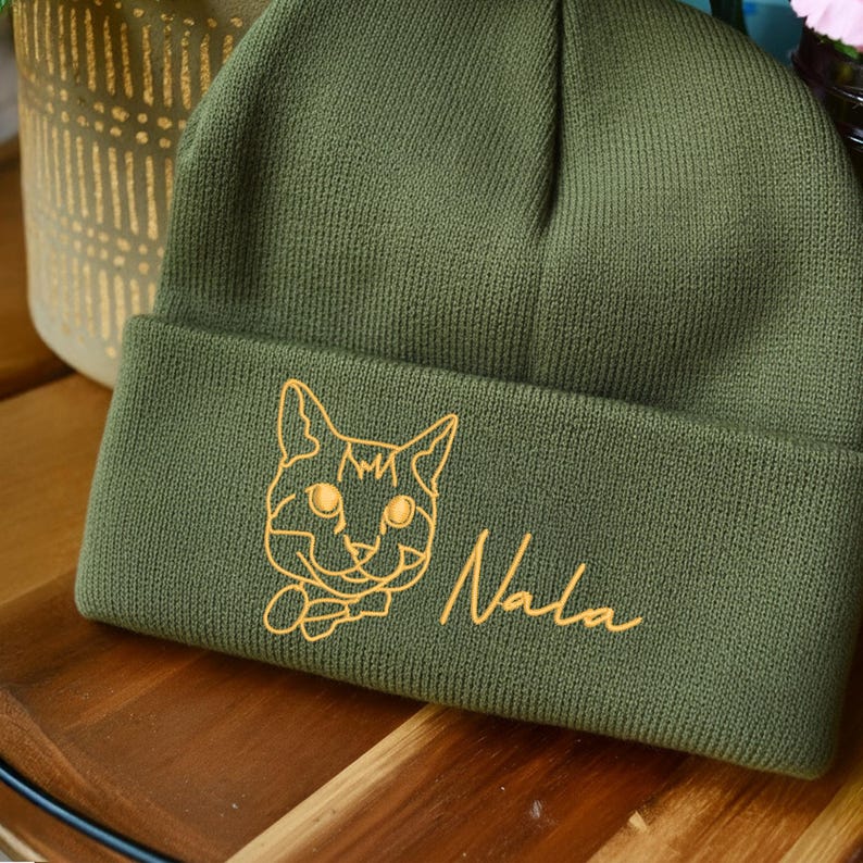 Custom Embroidered Cat Beanie from Photo, Pet Portrait Beanie Gifts for Cat Mom, Personalized Christmas Gifts for Pet Lovers, Cat Lover Gift