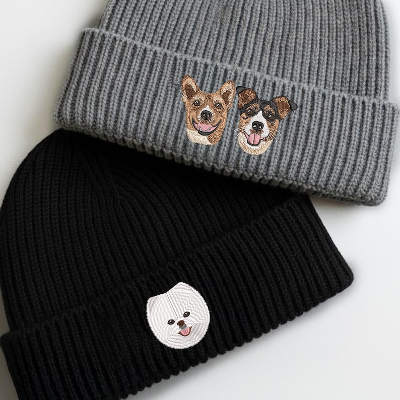 Custom Embroidered Dog Photo Beanie, Pet Portrait Beanie Gifts for Dog Mom, Personalized Christmas Gifts for Pet Lovers, Dog Lover Gift