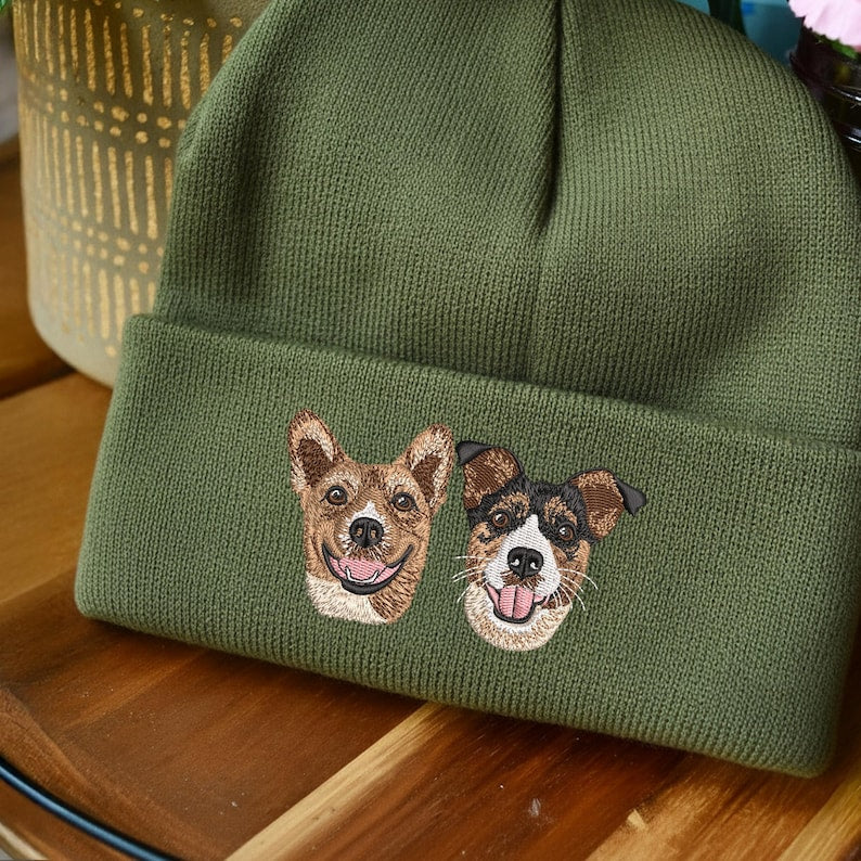 Custom Embroidered Dog Photo Beanie, Pet Portrait Beanie Gifts for Dog Mom, Personalized Christmas Gifts for Pet Lovers, Dog Lover Gift