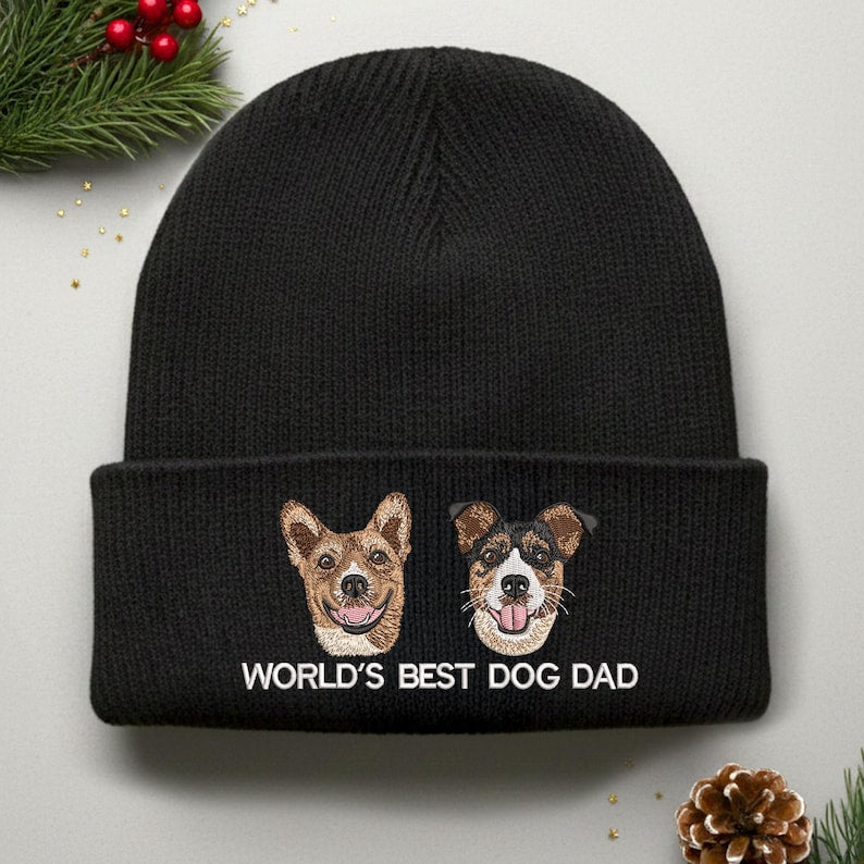 Custom Embroidered Dog Dad Winter Hat, Dog Photo Beanie Gift for Pet Lover, Personalized Christmas Gifts for Dog Owner