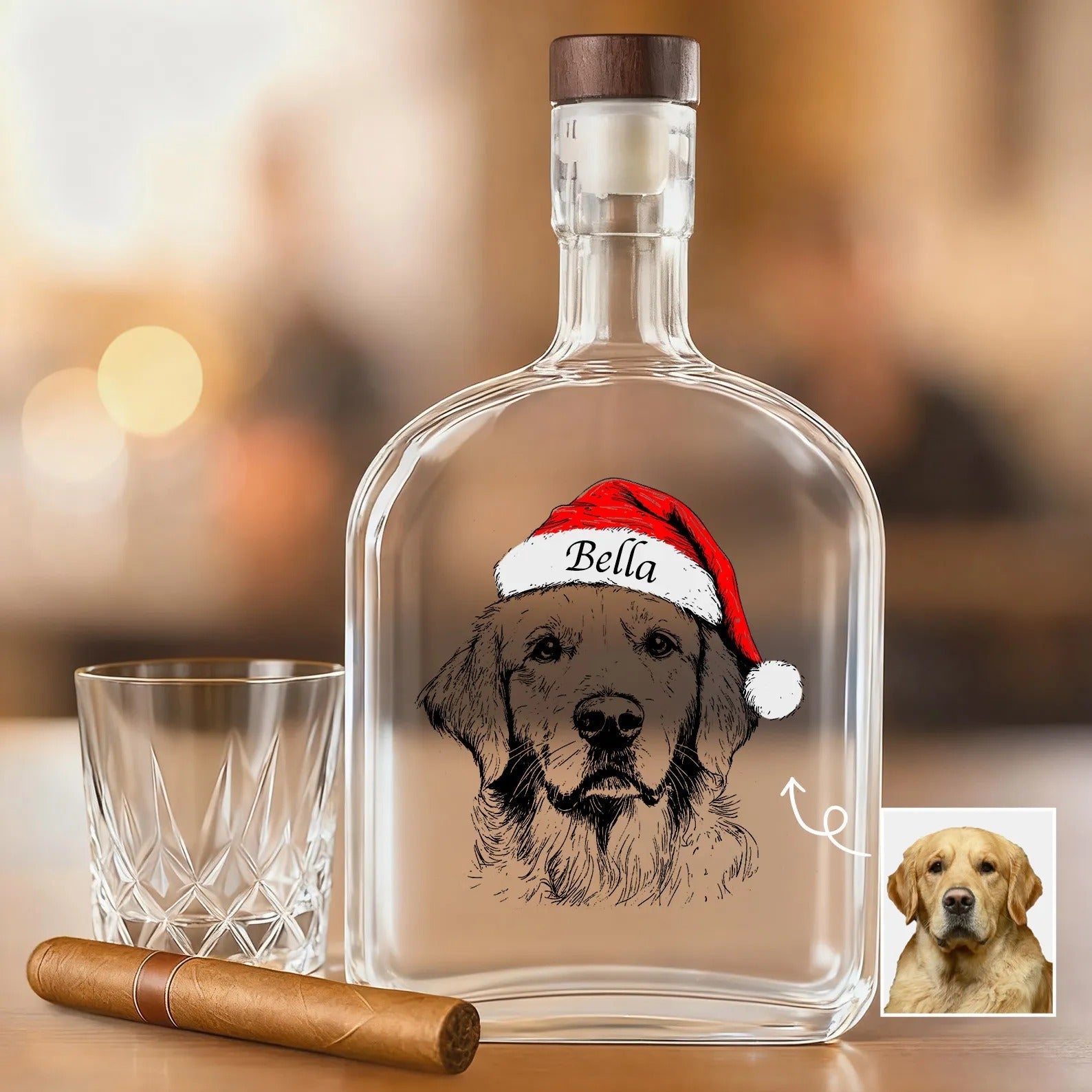 Custom Pet Portrait Christmas Whiskey Bottle | Personalized Dog/Cat Santa Hat Graphic Whiskey Bottle | Black Friday Sale