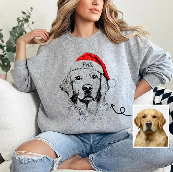Custom Pet Christmas Sweatshirt - Personalized Dog/Cat Santa Hat Graphic Hoodie