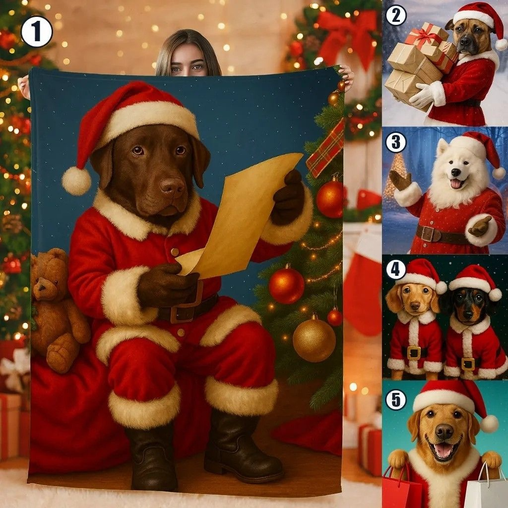 Custom Christmas Pet Art Portrait Blanket