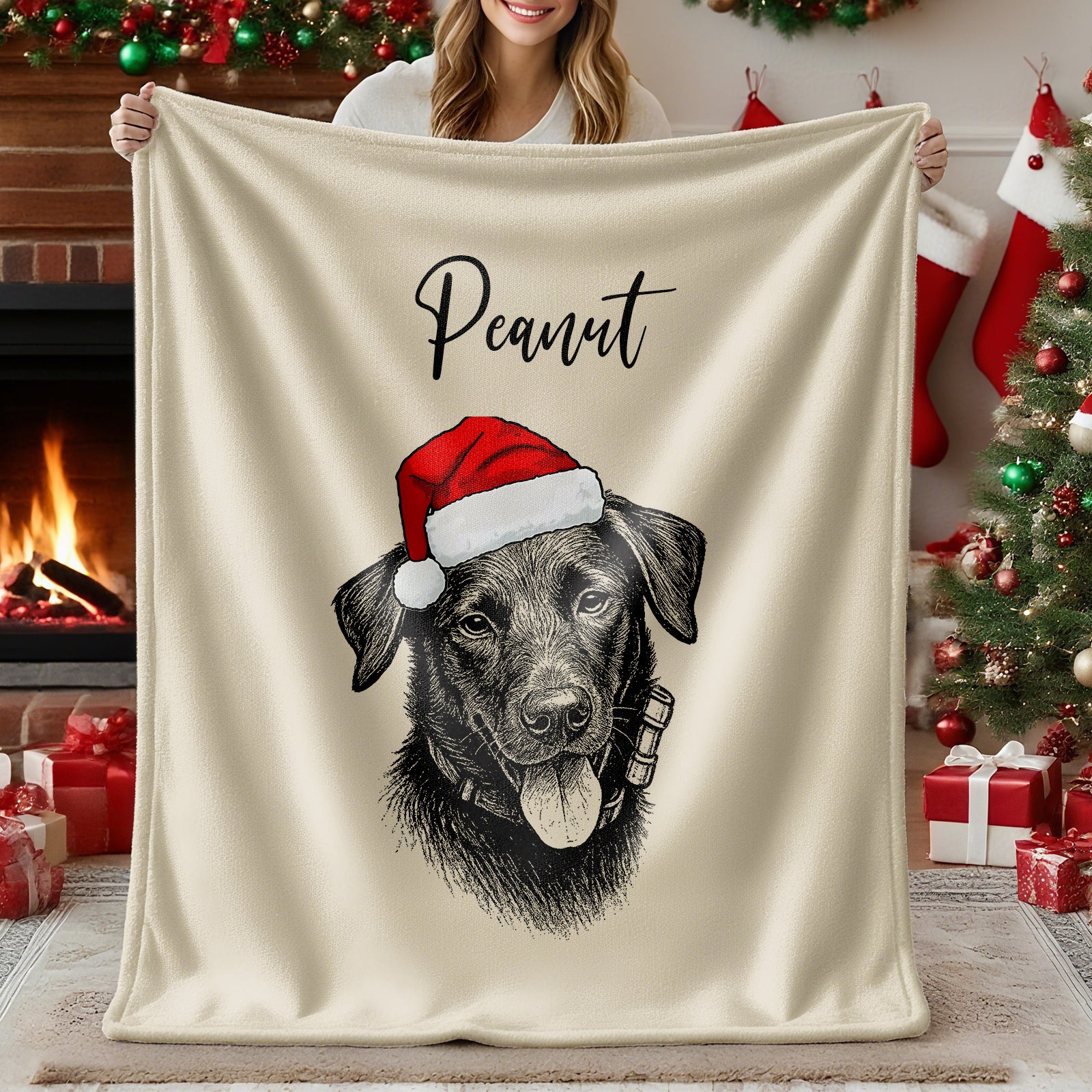 Custom Christmas Pet Portrait Blanket Gift for Pet Lover