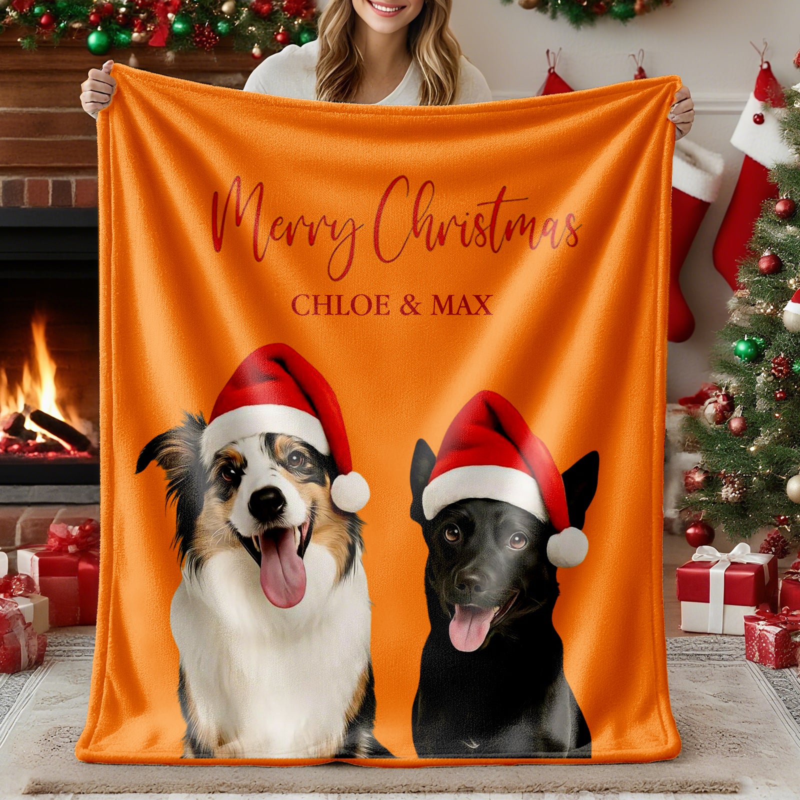 Custom Christmas Pet Portrait Blanket