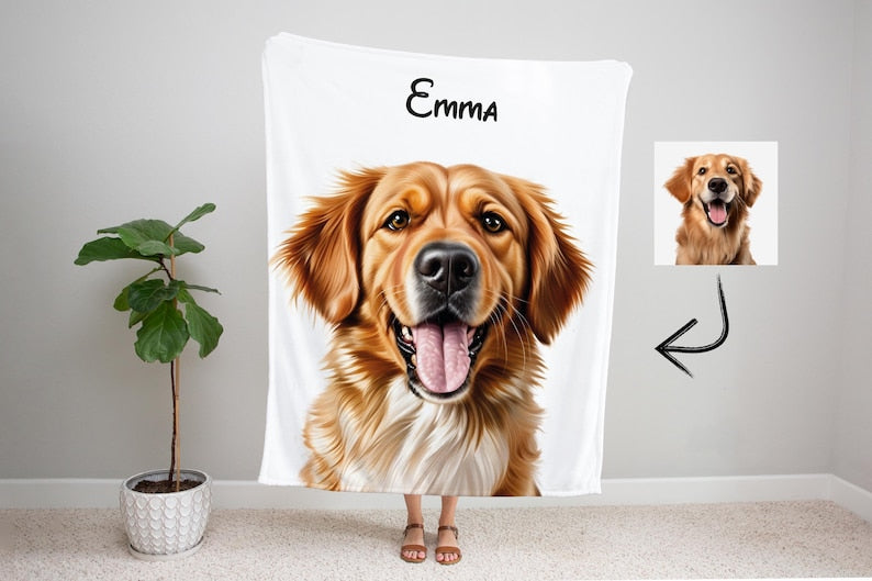 Personalized Pet Portrait Throw Blanket with Photo and Name