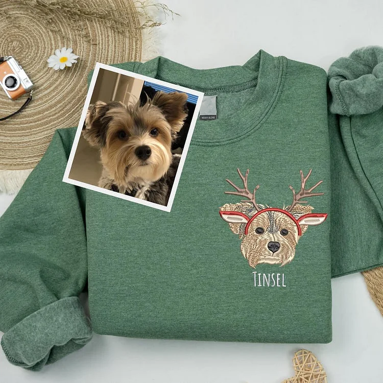 Custom Christmas Pet Face Embroidered Sweatshirt Hoodie For Pet Lovers, Dog Cat Horse Bunny