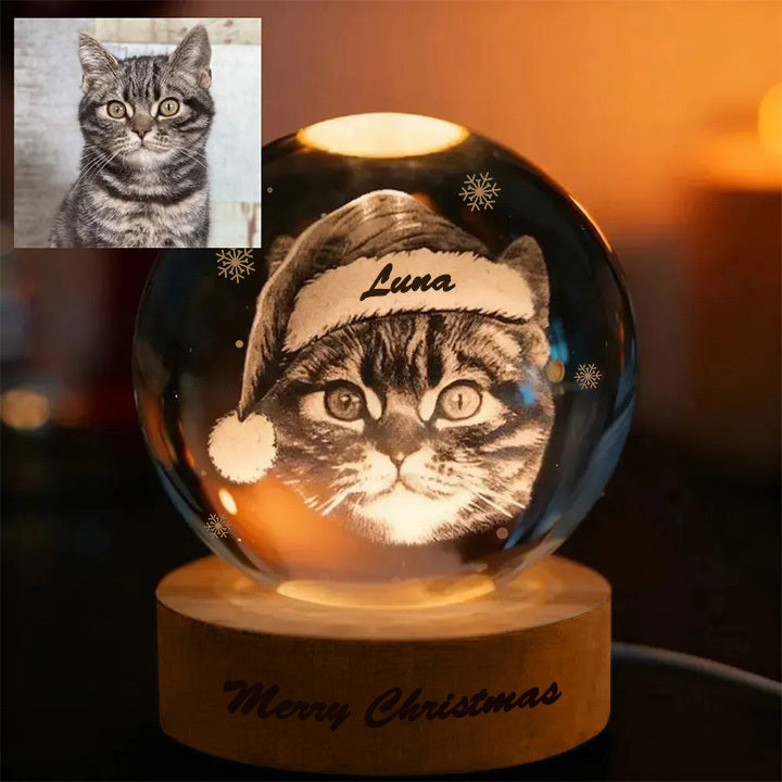 Custom Pet Face Photo Christmas-themed Crystal Ball Lamp