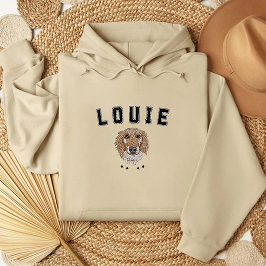 Personalized Dog Portrait Embroidered Hoodie Sweatshirt, Pet Face Shirt