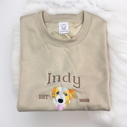 Custom Premium Handcrafted EMBROIDERED Pet Sweatshirt Using Pet Photo + Name