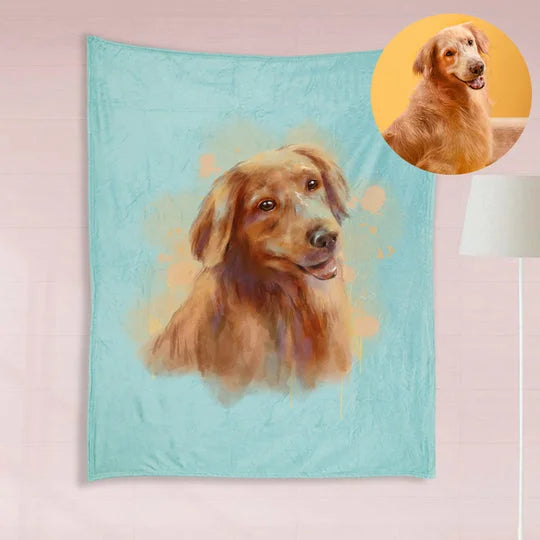 Personalized Pet Blanket with Photo from Hand Drawn Pastel Pet Art Portrait Pet Memorial Blanket