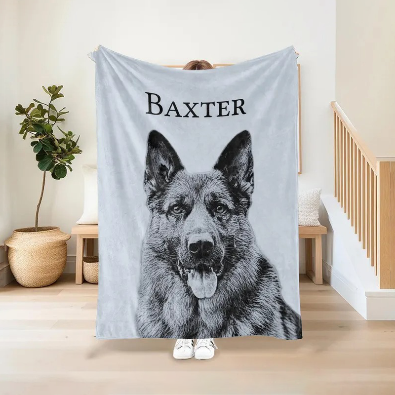 Personalized Pet Pencil Art Portrait Blanket Custom Pet Memorial Fleece Blanket