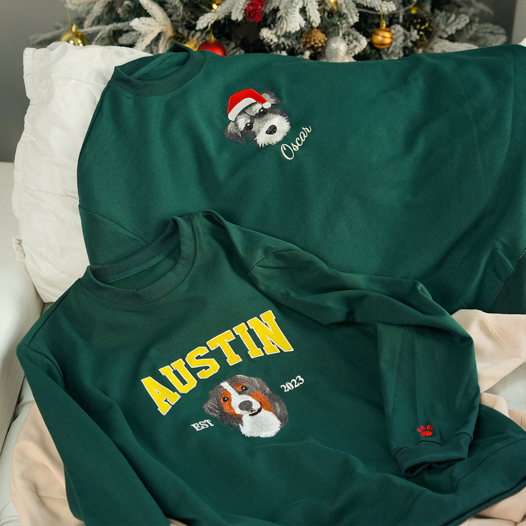 Custom Pet Portrait Embroidered Christmas Jumper, Sweatshirt, Hoodie, T-shirt, Perfect Xmas Gift
