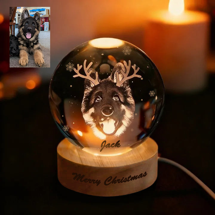 Custom Pet Face Photo Christmas-themed Crystal Ball Lamp