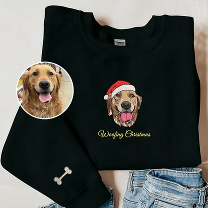 Custom Christmas Pet Face Embroidered Sweatshirt Hoodie For Pet Lovers, Dog Cat Horse Bunny