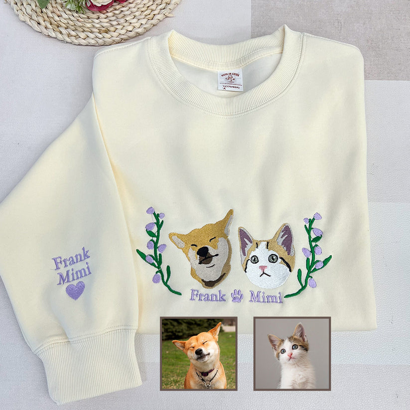 Personalized Pet Portrait Embroidery Sweatshirt Hoodie T-shirt