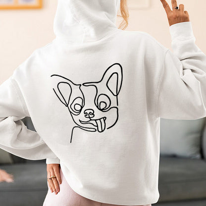 Custom Embroidered Pet Portrait Hoodie, Embroidered Pet Portrait on the Front and Back of Sweatshirt