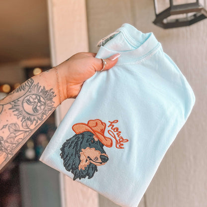 🐱🐶🤠Pet Portrait Embroidery – Custom Hat-Wearing Pet Embroidery on T-shirt, Sweatshirt, or Hoodie