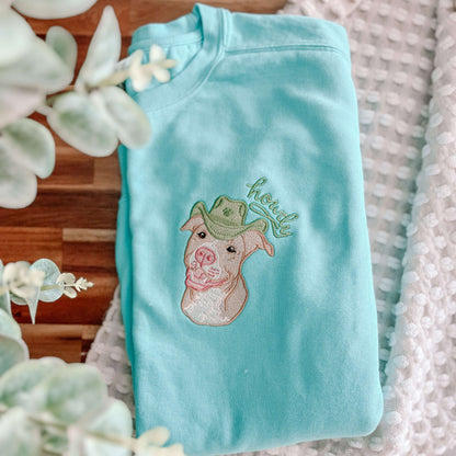 🐱🐶🤠Pet Portrait Embroidery – Custom Hat-Wearing Pet Embroidery on T-shirt, Sweatshirt, or Hoodie