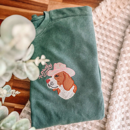 🐱🐶🤠Pet Portrait Embroidery – Custom Hat-Wearing Pet Embroidery on T-shirt, Sweatshirt, or Hoodie