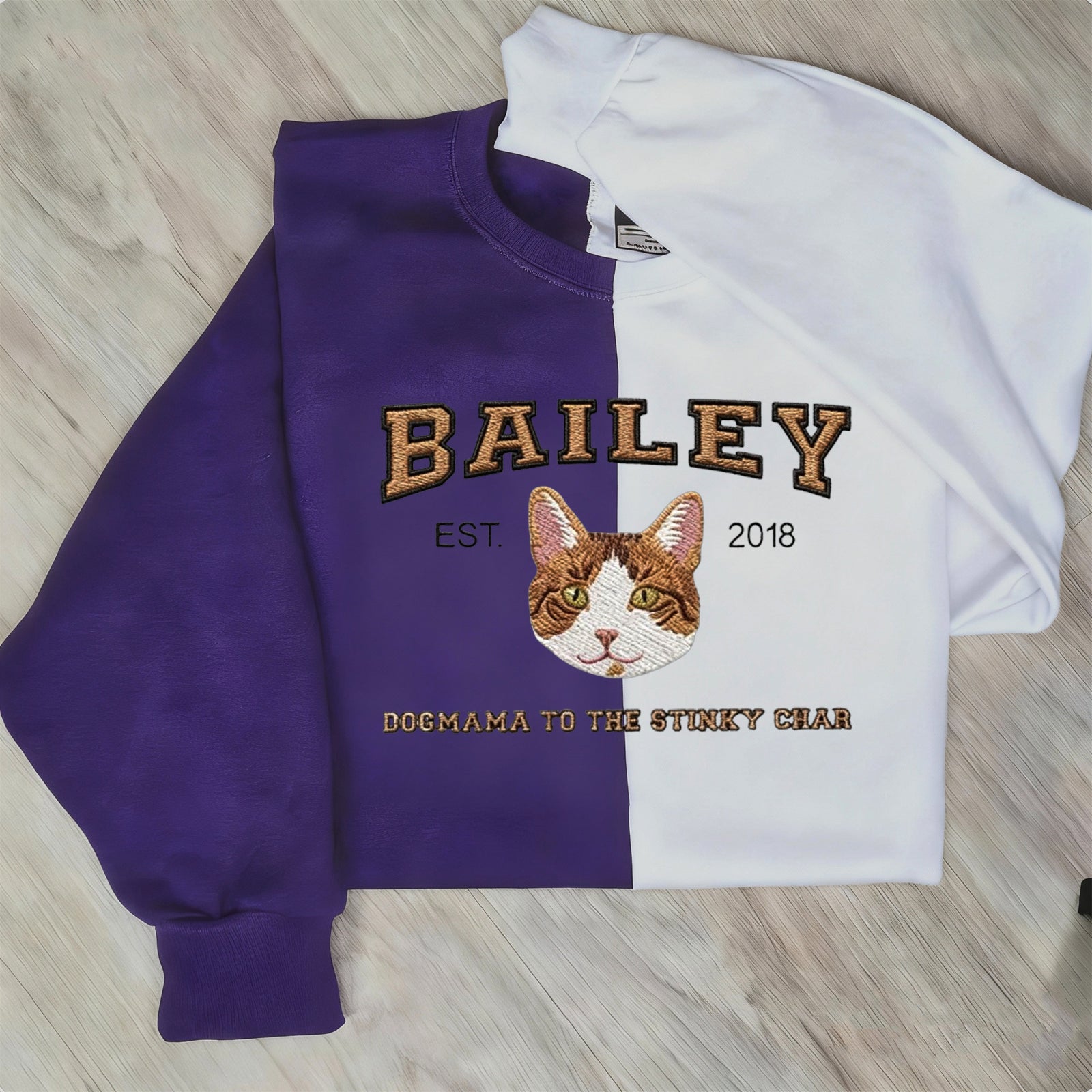 Custom Glitter Pet Portrait Two Tone Embroidered Sweatshirt