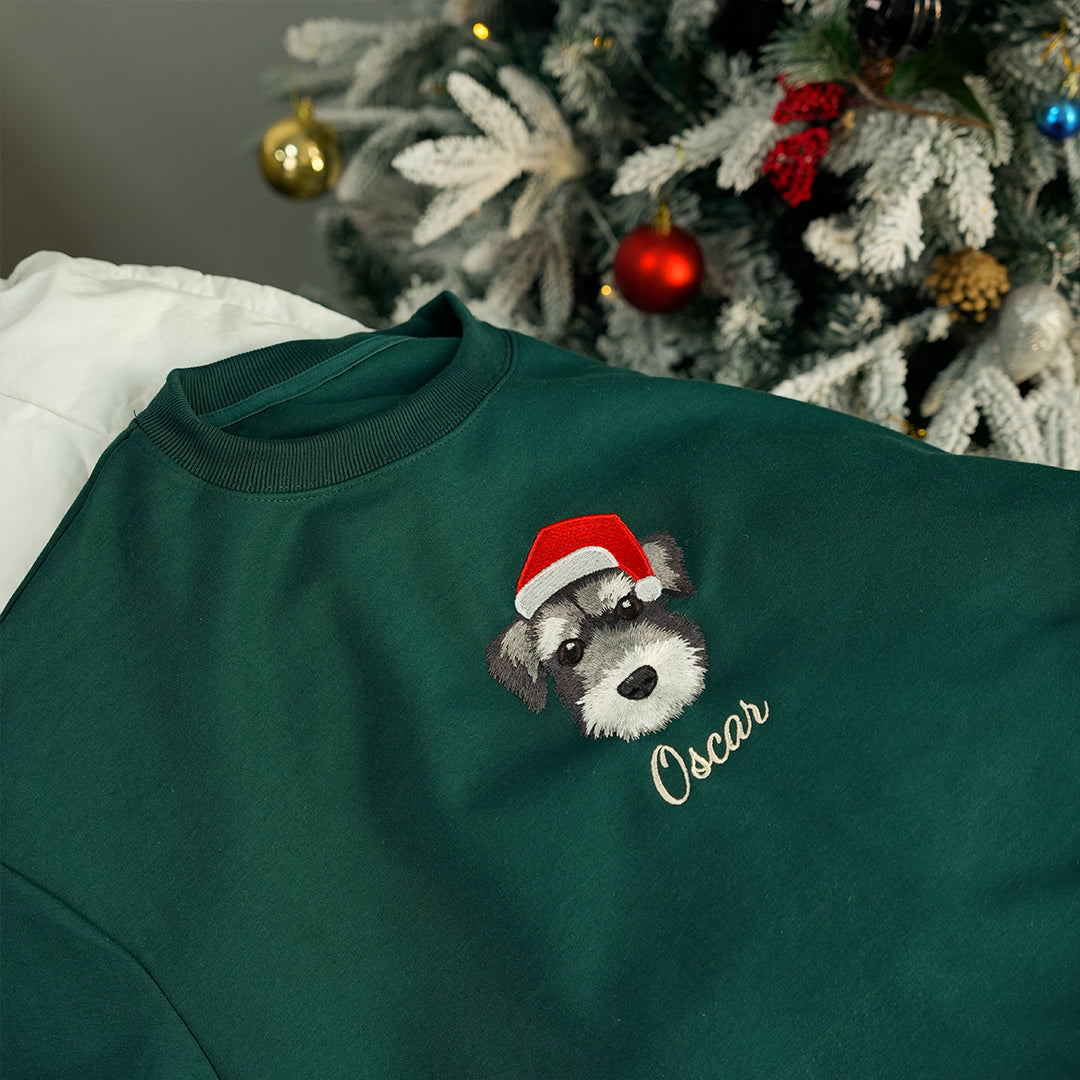 Custom Pet Portrait Embroidered Christmas Jumper, Sweatshirt, Hoodie, T-shirt, Perfect Xmas Gift