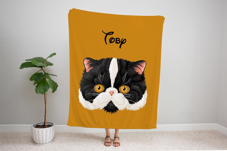 Personalized Pet Portrait Throw Blanket with Photo and Name