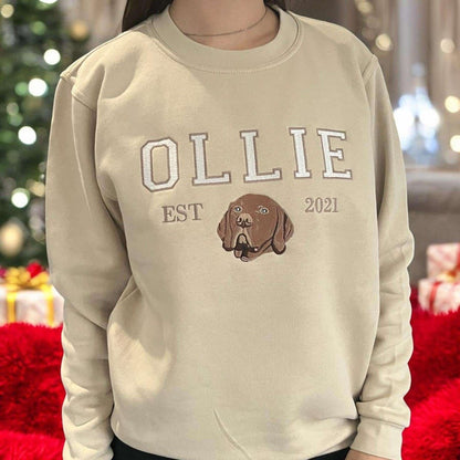 Custom Dog Hoodie Embroidered Dog Name, Varsity Personalized Pet Face Sweatshirt from Your Photo