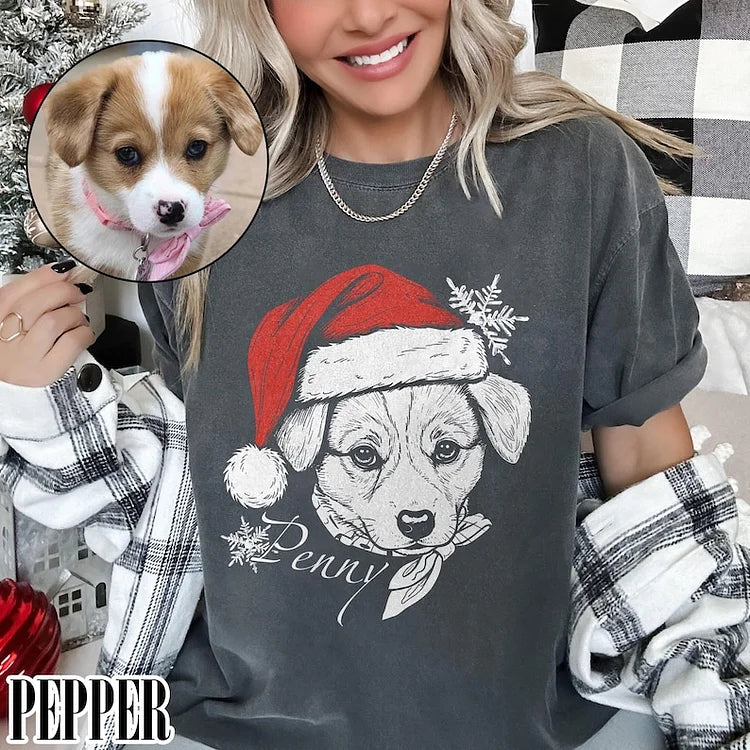 Vintage Custom Santa Paws Christmas Dog Santa Hat Graphic Crewneck T-shirt